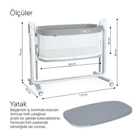 Huggy Moon Otomatik Sallanabilir Kumandalı Oyun Parkına Dönüşebilen Anne Yanı Elektrikli Beşik