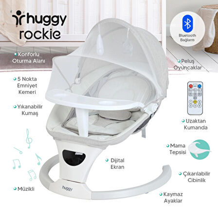 Huggy Rockie Yenidoğana Uygun Hareket Sensörlü Kumandalı Bluetooth Müzikli Mama Tepsili Ana Kucağı