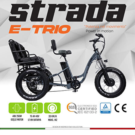 Strada E-TRIO Hidrolik Disk 20 Jant Elektrikli Üç Tekerlekli Bisiklet