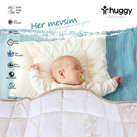Huggy 75x125 Bebek Yorganı – %100 Yeni Zelanda Kuzu Yünü, %100 Pamuk Kumaş