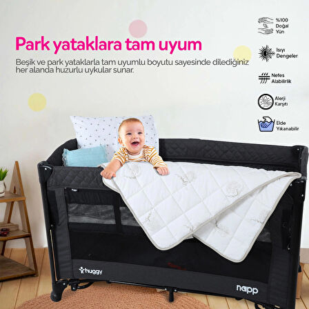 Huggy 75x125 Bebek Yorganı – %100 Yeni Zelanda Kuzu Yünü, %100 Pamuk Kumaş