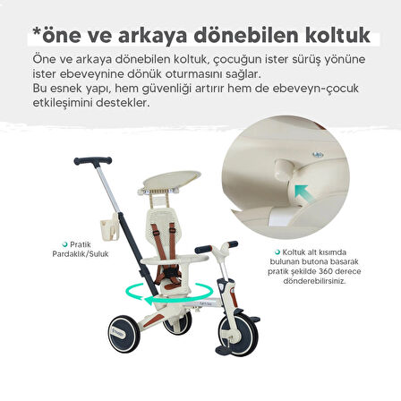 Huggy 6in1 FunTrike 3 Tekerlekli Bebek Bisikleti |Ebeveyn Kontrollü, Katlanabilir ve Denge Modlu