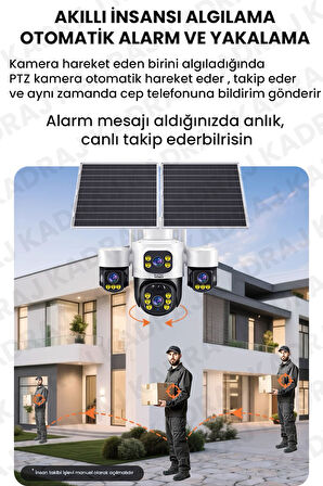 4 Kameralı INOX modeli , 4G + e-Sim, 2 Solar Panelli, Uzaktan izleme , Hareket Takip , Alarm , Sesli