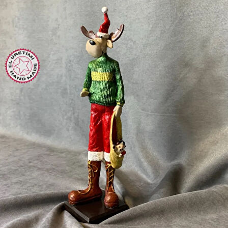 Uretti - Funda 1603 - El Yapımı Sevimli Geyik Adam Yılbaşı Biblosu - 10 x 33 cm