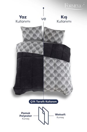 Formeya Tek Kişilik Lüx Wellsoft Yorgan Çift Taraflı Yastık Kılıflı 155x215 cm Yorgan