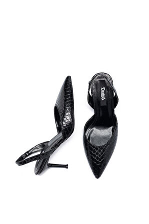 Kadın Timsah Deri Desenli Sivri Burun Topuklu Rugan Ayakkabı 245