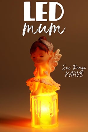 Led Mum Kanatlı Melek Tip Dumansız Pilli Alevli Dekoratif Yapay Mum Işıldak Kahve 1037-7