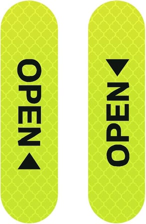 Reflektif Araç Kapı Uyarı Stickerı 2'li Set – Gece Görünür Güvenlik Bandı | Yapışkanlı, Suya Dayanıklı, “OPEN” Yazılı | Kapı Açılınca Uyarı Etiketi – Sarı Renk