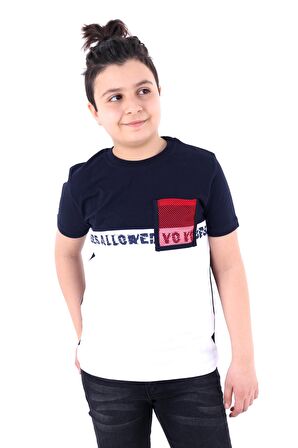 Erkek Çocuk Lacivert Göğüs Cep Detay 8-13 Yaş T-Shirt 4139-3