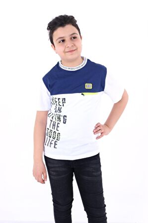 Erkek Çocuk Lacivert Fermuar ve Neon Detay 8-13 Yaş T-Shirt 6205