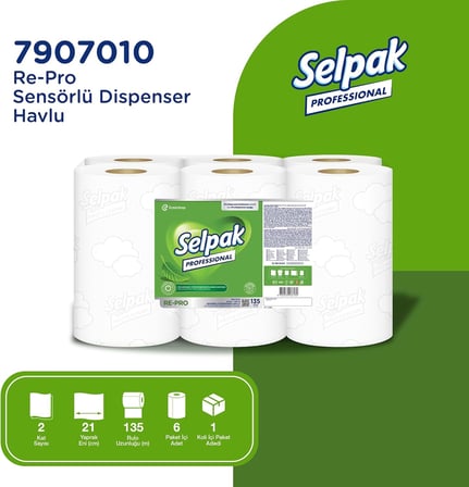Professional Re-Pro Sensörlü Dispenser Havlu 6 Rulo 21cm x 135 m