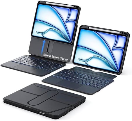 iPad Air 11 inç 5/6/7/8 Nesil Uyumlu 360 Dönebilen Standlı Darbe Korumalı Bluetoothlu Işıklı Klavye (Beyaz)
