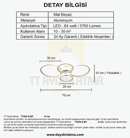 TT035-4-BY TT Aydınlatma Drone Modeli Mat Beyaz 4 lü ( Sarı Işık ) Led Avize