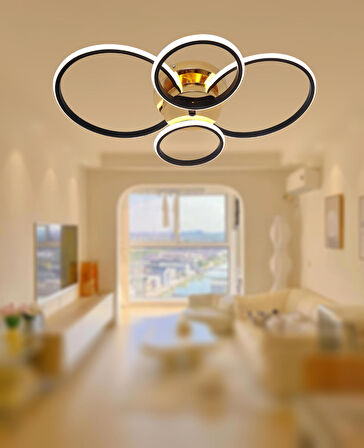 TT035-4-SYSR TT Aydınlatma Drone Modeli Mat Siyah - Sarı 4 lü ( Beyaz Işık ) Led Avize