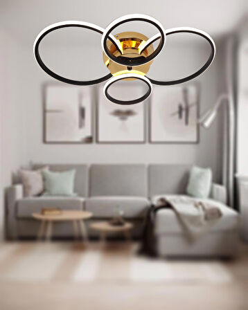 TT035-4-SYSR TT Aydınlatma Drone Modeli Mat Siyah - Sarı 4 lü ( Beyaz Işık ) Led Avize
