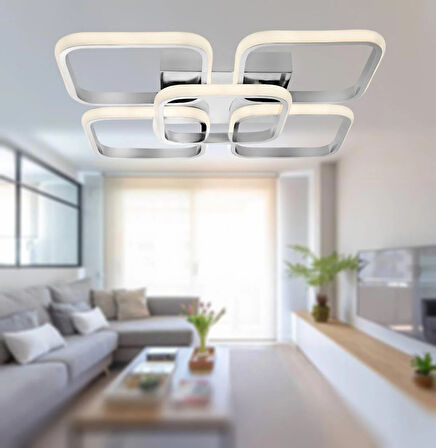 TT302-4+1-KR KARE TT Aydınlatma Krom Kaplama Plofonyer 5 li ( Sarı Işık ) Led Avize