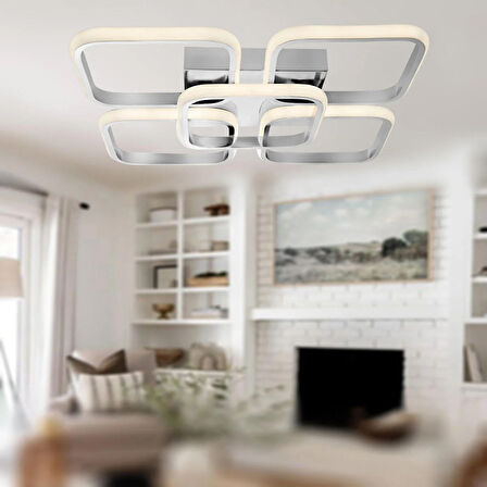 TT302-4+1-KR KARE TT Aydınlatma Krom Kaplama Plofonyer 5 li ( Sarı Işık ) Led Avize