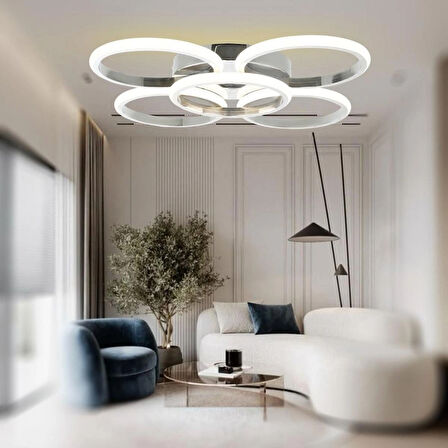 TT304-4+1-KR-3RN YUVARLAK TT Aydınlatma 3 RENK IŞIK MODÜLLÜ Krom Kaplama 5 li Led Avize