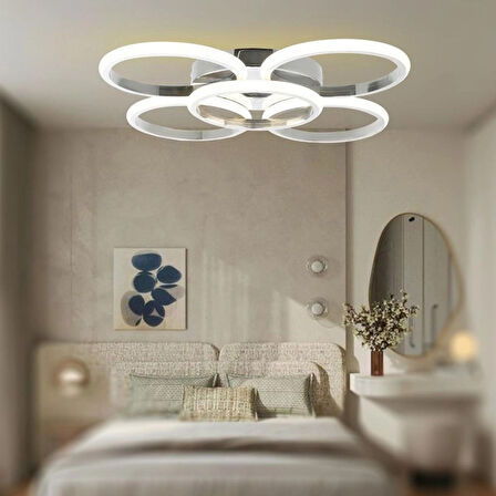 TT304-4+1-KR-3RN YUVARLAK TT Aydınlatma 3 RENK IŞIK MODÜLLÜ Krom Kaplama 5 li Led Avize