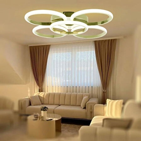TT304-4+1-SR-BYR YUVARLAK TT Aydınlatma BEYAZ IŞIK LED Sarı Kaplama 5 li Led Avize