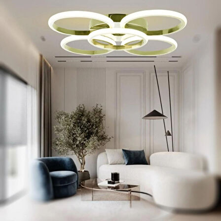 TT304-4+1-SR-BYR YUVARLAK TT Aydınlatma BEYAZ IŞIK LED Sarı Kaplama 5 li Led Avize