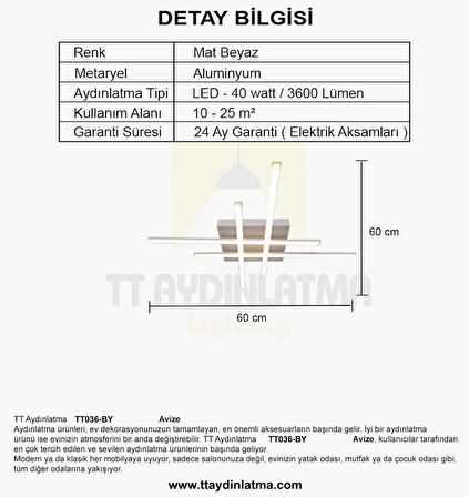 TT036-BY TT Aydınlatma Hashtag Modeli Mat Beyaz ( Beyaz Işık ) Led Avize