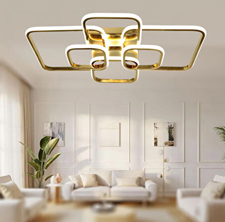 TT500-6-SR TT Aydınlatma Sarı Kaplama ( 3 Renk Işık Modüllü ) Plofonyer 6 lı Led Avize
