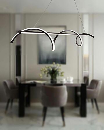 TT038-SY TT Aydınlatma Kıvrımlı Masa Üstü Modeli Siyah (3 Renk Işık Modüllü ) Led Avize