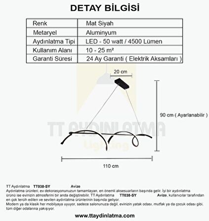 TT038-SY TT Aydınlatma Kıvrımlı Masa Üstü Modeli Siyah (3 Renk Işık Modüllü ) Led Avize