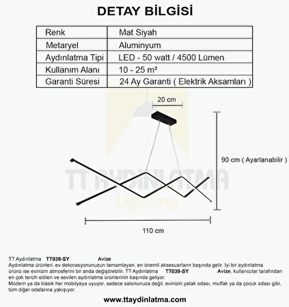 TT039-SY TT Aydınlatma Zikzak Masa Üstü Modeli Siyah ( Gün Işığı ) Led Avize