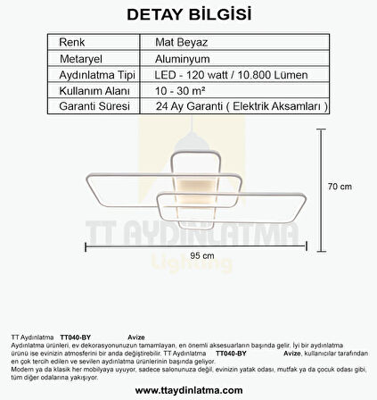 TT040-BY TT Aydınlatma Mat Beyaz Plofonyer ( Gün Işığı ) Led Avize