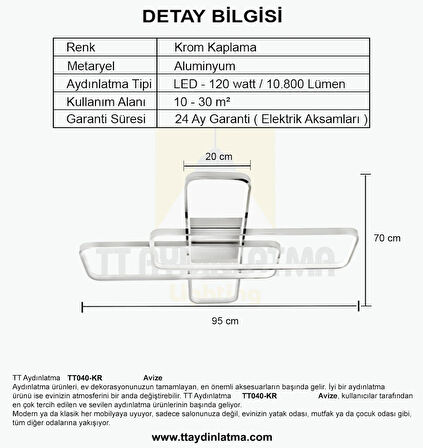 TT040-KR TT Aydınlatma Krom Kaplama Plofonyer ( Beyaz Işık ) Led Avize