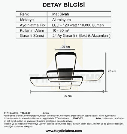 TT040-SY TT Aydınlatma Mat Siyah Plofonyer ( 3 Renk Işık Modüllü ) Led Avize