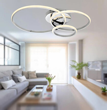 TT323-KR TT Aydınlatma 3 Halkalı Krom Kaplama Plofonyer ( Beyaz Işık )  Led Avize