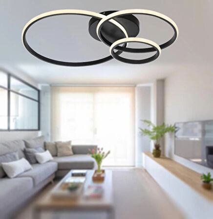 TT323-SY TT Aydınlatma 3 Halkalı Mat Siyah Plofonyer ( Sarı Işık ) Led Avize