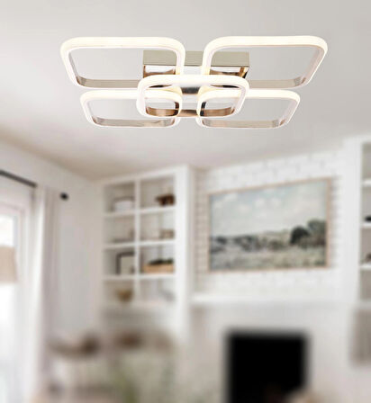 TT302-4+1-FSR KARE TT Aydınlatma ( Beyaz Işık ) Fransız Sarı Kaplama 5 li Led Avize