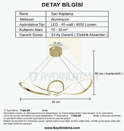 TT002-SR TT Aydınlatma Papyon Modeli Sarı Kaplama ( Gün Işığı ) Led Avize