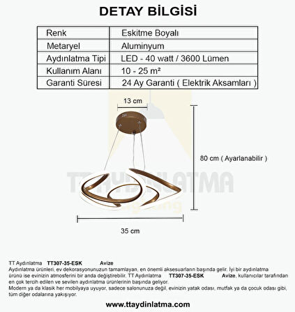 TT307-35-ESK TT Aydınlatma Helezon Modeli Eskitme Boyalı ( Gün Işığı ) Led Avize