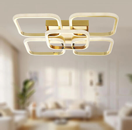 TT302-4+1-SR KARE TT Aydınlatma ( Gün Işıığı ) Sarı Kaplama Plofonyer 5 li Led Avize