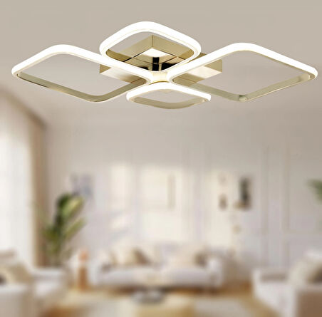 TT050-FSR TT Aydınlatma ( 3 Renk Işık Modüllü ) Baklava Desen Fransız Sarı Kaplama 4 lü Led Avize