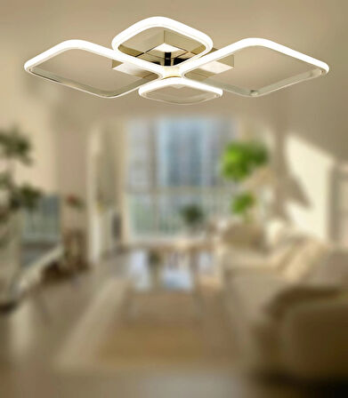TT050-FSR TT Aydınlatma ( Gün Işığı ) Baklava Desen Fransız Sarı Kaplama 4 lü Led Avize
