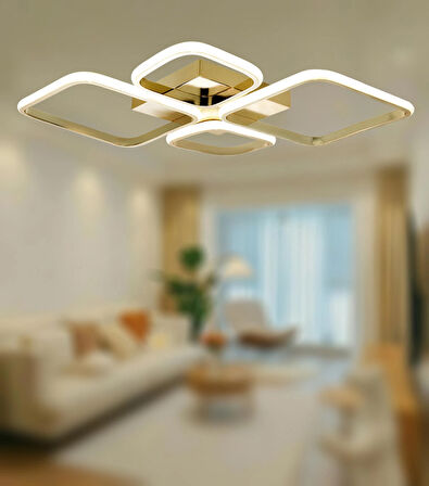 TT050-SR TT Aydınlatma ( Gün Işığı ) Baklava Desen Sarı Kaplama 4 lü Led Avize
