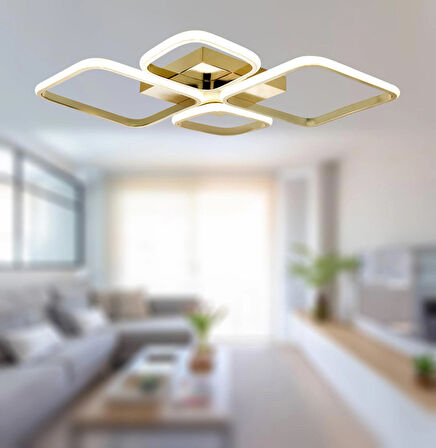 TT050-SR TT Aydınlatma ( Sarı Işık ) Baklava Desen Sarı Kaplama 4 lü Led Avize