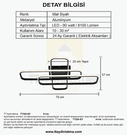 TT324-SY TT Aydınlatma ( Sarı Işık ) 57 x 17 Profil Mat Siyah 3 lü Plofonyer Led Avize
