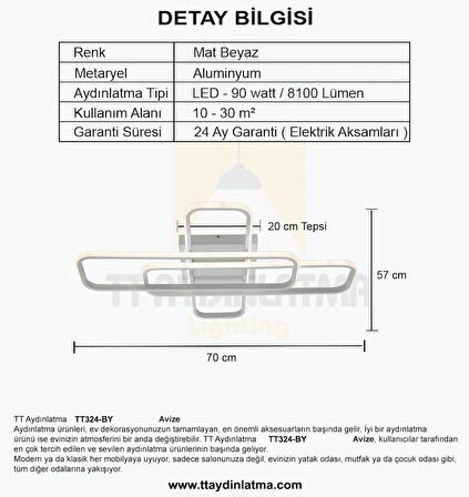 TT324-BY TT Aydınlatma ( Gün Işığı ) 57 x 17 Profil Mat Beyaz 3 lü Plofonyer Led Avize