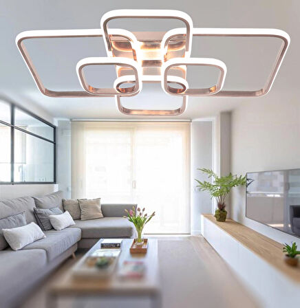 TT500-6-FSR TT Aydınlatma Fransız Sarı Kaplama ( 3 Renk Işık Modüllü ) Plofonyer 6 lı Led Avize