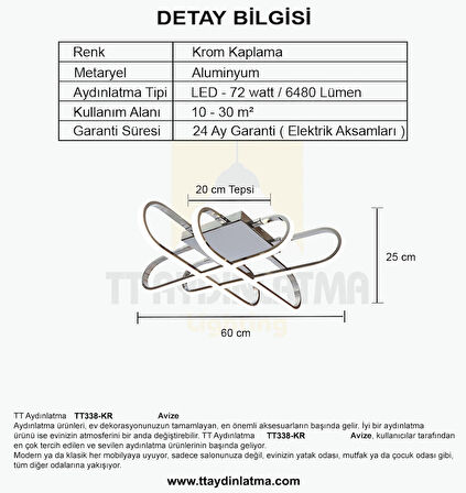 TT338-KR TT Aydınlatma Kasef Model ( Beyaz Işık ) Krom Kaplama Led Avize