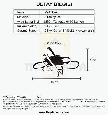 TT338-SY TT Aydınlatma Kasef Model ( Sarı Işık ) Mat Siyah Kaplama Led Avize