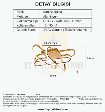 TT338-SR TT Aydınlatma Kasef Model ( Gün Işığı ) Sarı Kaplama Led Avize