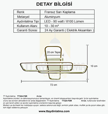 TT324-FSR TT Aydınlatma 57 x 17 Profil Fransız Sarı Kaplama ( GÜN IŞIĞI ) Plafonyer Led Avize